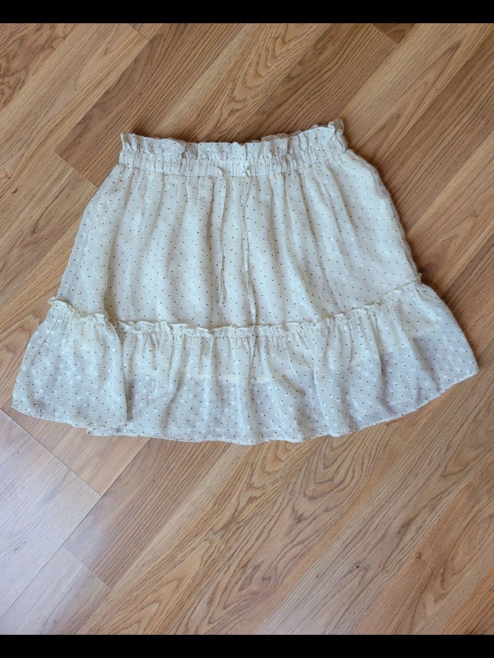 Hem And Thread Cream Polka Dot Tiered Ruffle Boho Mini Skirt - Size S